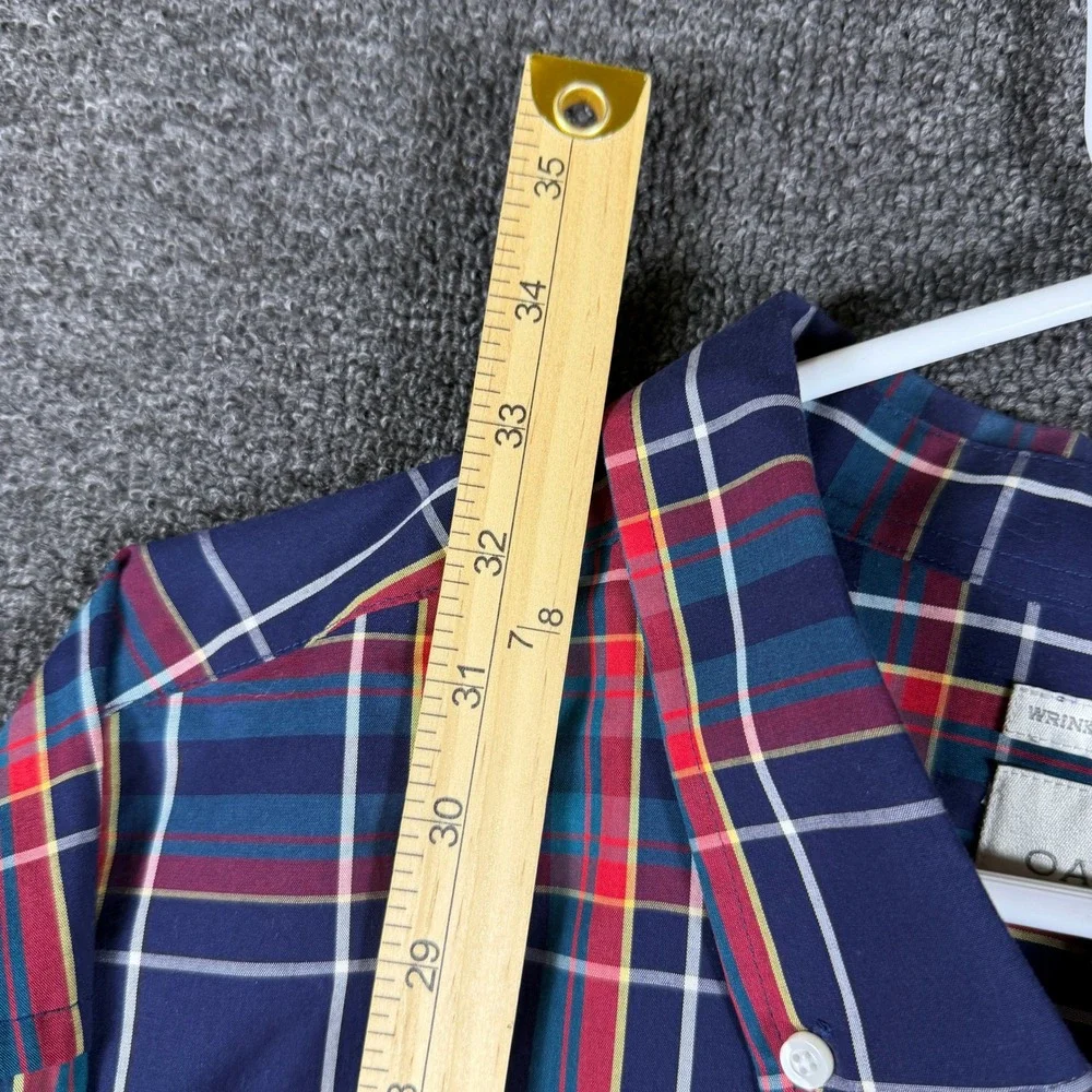 Oak Hill Mens 3XL Plaid Button Down Shirt Navy Red Wrinkle Free Cotton Long Slv